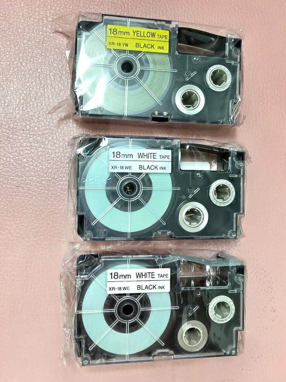 Casio 18mm Label Tape 3-Pack - Yellow & White, Black Ink - New Sealed